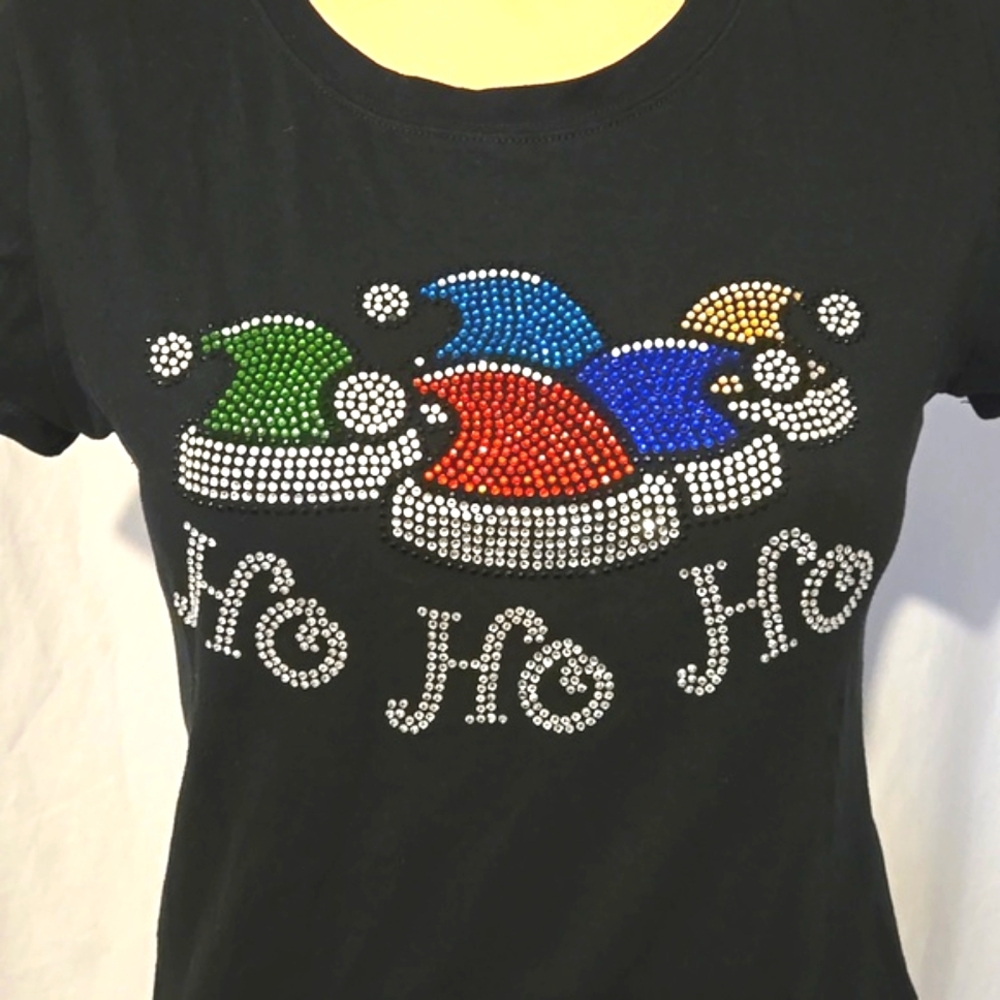 HO HO HO Fitted Festive rhinestone Christmas t shirt